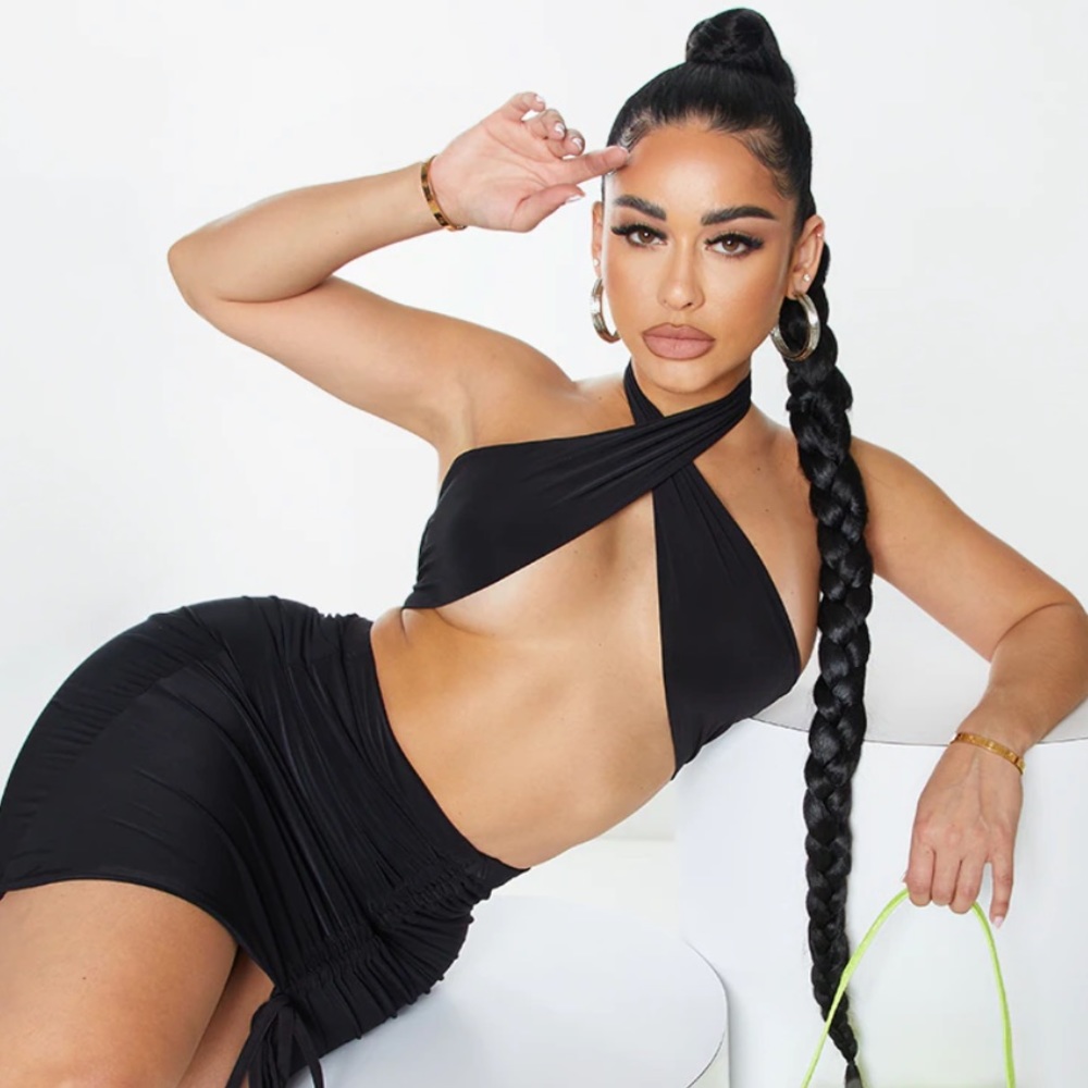 Pretty Little Thing shape wrap halterneck crop top